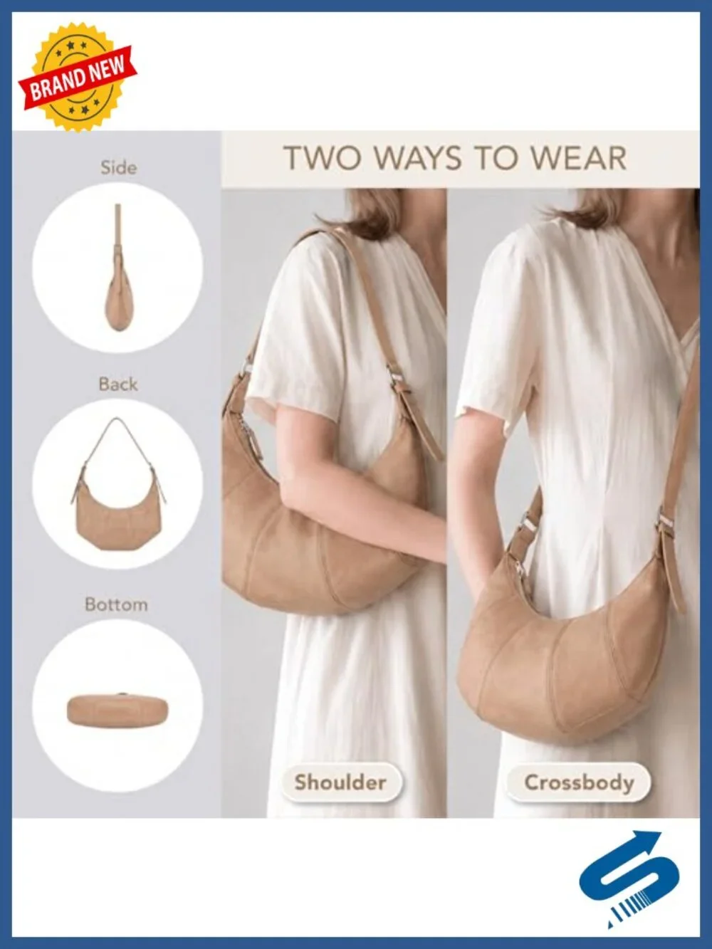 Slouchy Vegan Leather Hobo Shoulder Bag with 2 Adjustable Straps Convertible
